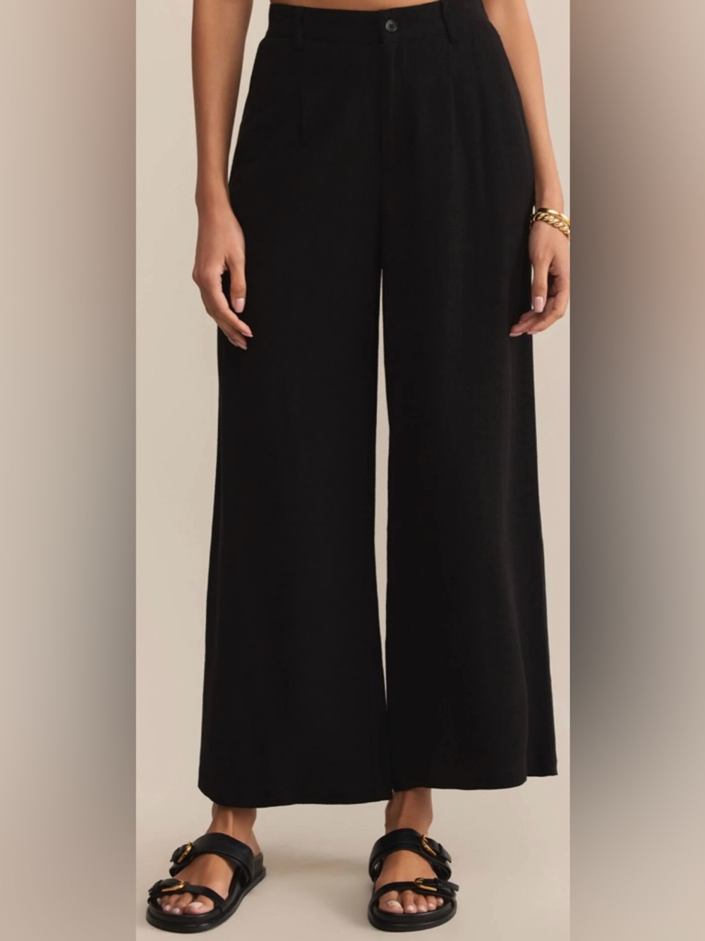 Z Supply Women’s Linen Blend Black Relaxed Wide Leg Trousers Size Small